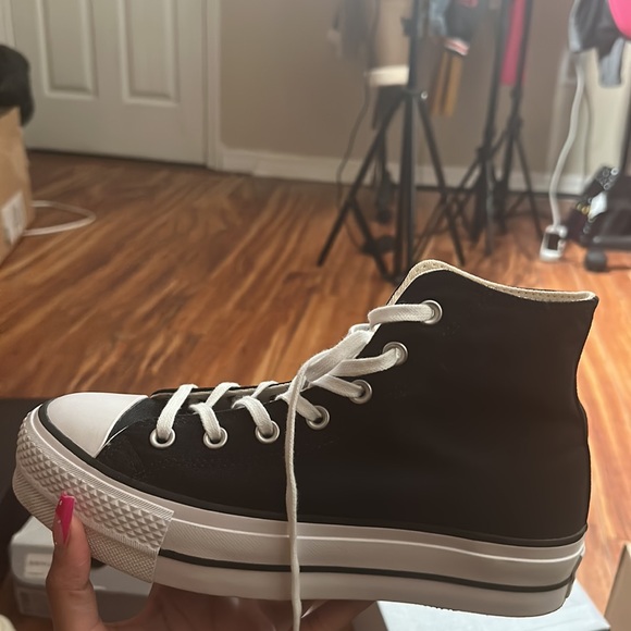 Platform black and white high top converses 10/10 condition worn once - Picture 3 of 4